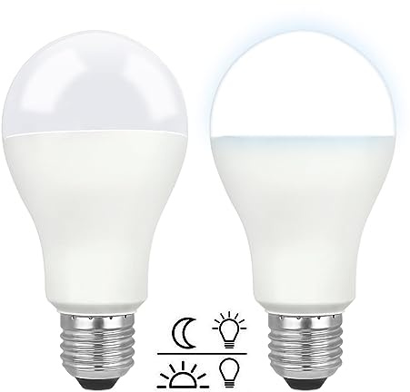 Akynite LED Dämmerungslampe E27 12W Kaltweiß 6000K mit Lichtsensor, 1200LM, AC 230V, 160 Grad, E27 100W ersatz, Glühbirnen mit Dämmerungssensor für Außenlampe für Eingangsbereich Garten, 2er Set