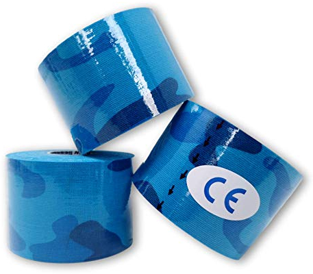 LisaCare Kinesiologie Tape - Sport Tape 3er-Set Muskel Tape - Kenesiologie Tape latexfrei - Tape Fussball- 3er Set Camouflage blau 5cm x 5m (3 Rollen blau)