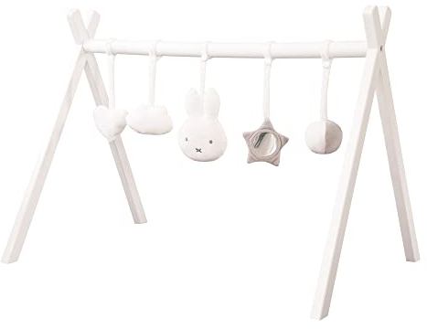 roba Baby-Spielbogen aus Holz nach Montessori - Baby Gym mit Anhänger miffy im Hasen Design - Activity Center & Spieltrapez ab 3 Monaten - Weiß