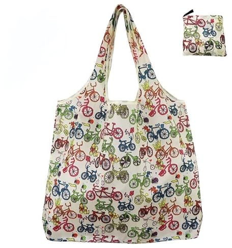 Caprilite Extra Large Reusable Foldable Ladies Shopping Bag Eco Tote Handbag Fold Away Shopper Bag UK (Bicycles)
