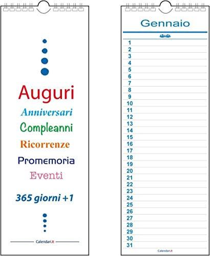 Calendario da muro Perpetuo Compleanni Scadenze Anniversari Ricorrenze Eventi Famiglia in Italiano (15x42)