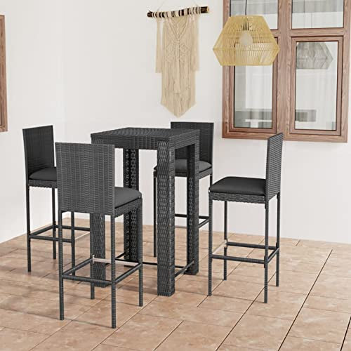 Chusui 5-TLG. Trädgårdsbarset med kuddar, utomhusmöbler, trädgårdsmöbler sittgrupp, bord med stolset, sittgrupp trädgård, matbord, bordsset, balkongmöbelset, poly rotting grå