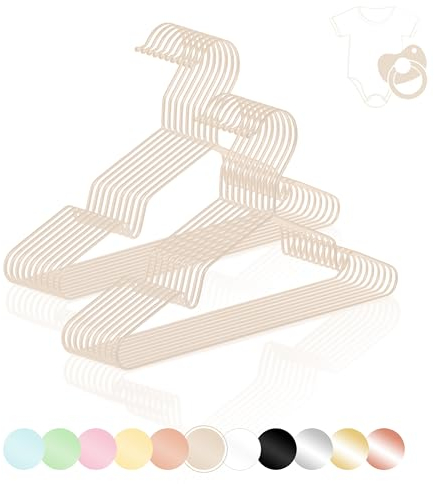 ROW&LINE® – KINDER Kleiderbügel (30 cm) – 20 Stück (beige) – platzsparende Kinderkleiderbügel – belastbar mit schwerer Kleidung – Metall Kleiderbügel für Ordnung & einheitliche Optik im Kleiderschrank