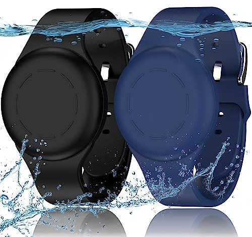 R-fun Braccialetti Impermeabili per Bambini, Compatibili con Apple Air Tag Tracker con Silicone Morbido, Custodia Anti-smarrimento per Bambini,Blu Notte/Nero