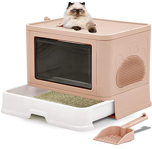 YITAHOME Caja de Arena con Tapa, Bandeja Grande Cerrada para Arena para Gatos con Capucha, Inodoro para Gatos sin Olor con cajón, Cuchara de Arena para Gatos, Filtro desodorizante, Entrada Frontal y