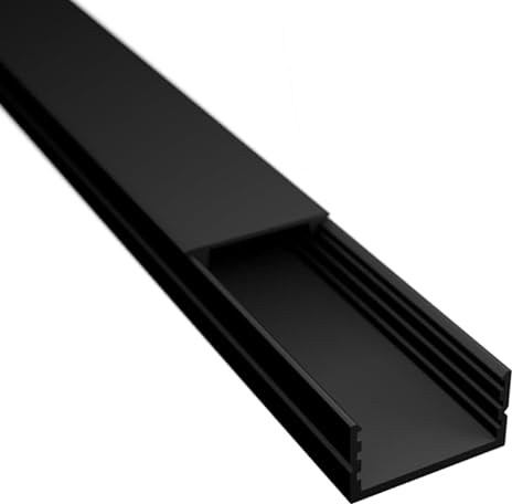 ledomec 2m LED Profil AUFBAU-17 Flach Schwarz für LED Streifen, LED Bänder bis max. 17mm mit Abdeckung (2m Schwarz, Abdeckung Schwarz)
