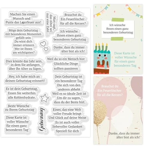 ORIGACH Deutsche Witzige Geburtstagswünsche Klare Stempel für Karten Geburtstagssprüche machen Silikonstempel für DIY Geburtstag Scrapbooking Fotoalbum Dekoration