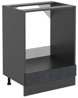 Vicco Herdumbauschrank R-Line, Schwarz Beton/Anthrazit, 60 cm AP Marmor