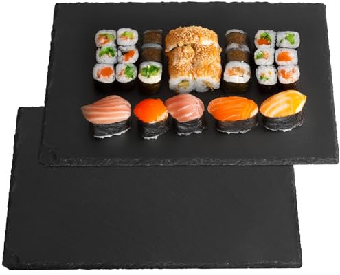 DBREAKS Lot de 2 plateaux en ardoise rectangulaires, 30 x 20 cm, pour buffet, fromage, sushi