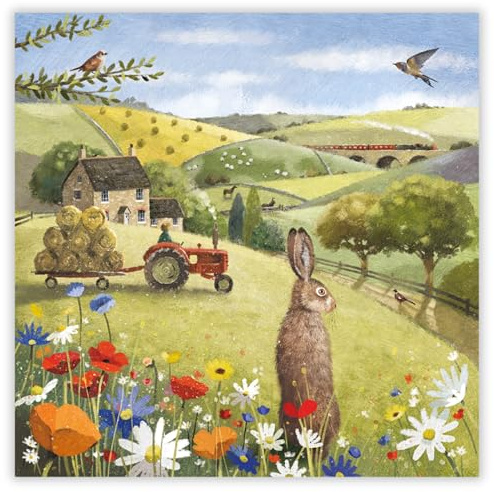 Noel Tatt Blank Notecards Pack of 6 - Blank Notecards for All Occasions - Hare and Countryside Scene - Artistic Eco-Friendly Blank Cards Multipack with Envelopes