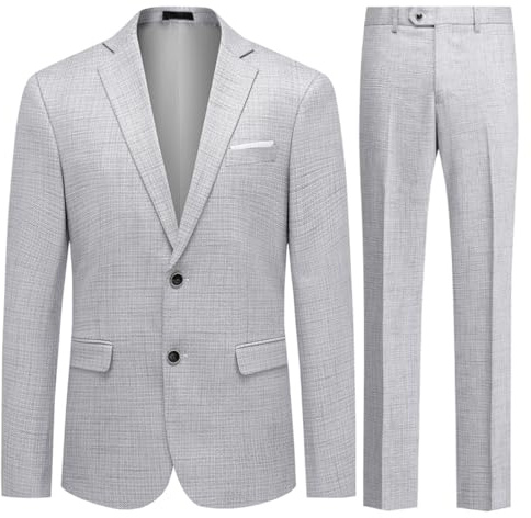 Allthemen Costumes Hommes à Carreaux 2 pièces Slim Fit Business 2 Boutons Smoking Classique élégant Blanc M