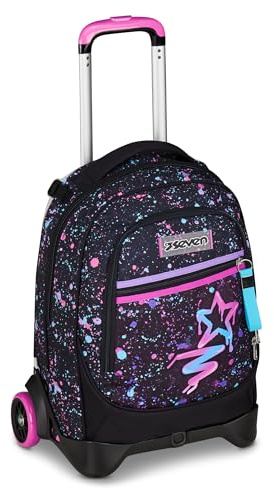 Seven Trolley escolar New Tech, negro, 3 en 1, triple uso, mochila con carro desmontable y sistema cruzado, viaje, niña, Negro, Talla única, Moderno