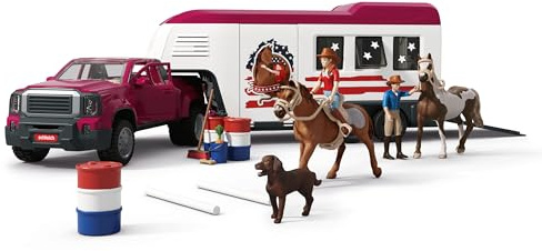 SCHLEICH Horse Club - 119 PC Lakeside Truck and Trailer Playset With 2 Horse Figurines, 2 Poseable Rider Figures and Accessories - Interactive Play for Girls and Boys - Toys for Kids Ages 5+ | 42705