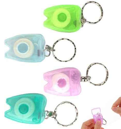 4PCS Portable Mint Dental Floss with Key Chain Mini Dental Floss Container for Teeth Cleaning Oral Hygiene (Random Color)