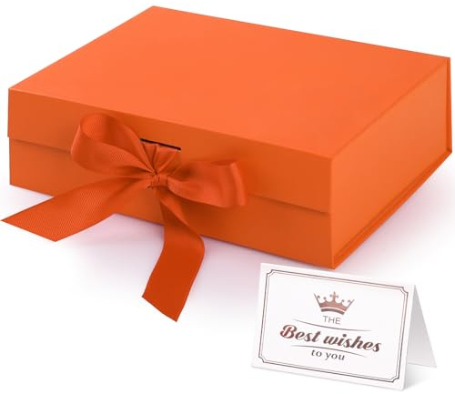 Scatola Regalo, Hianjoo Scatola Regalo di Natale (23x17x 7 cm), Scatole Regalo Pieghevoli con Nastro e Chiusura Magnetica, Scatole Regalo con Coperchio per Confezioni Regalo, Compleanno (Arancione)