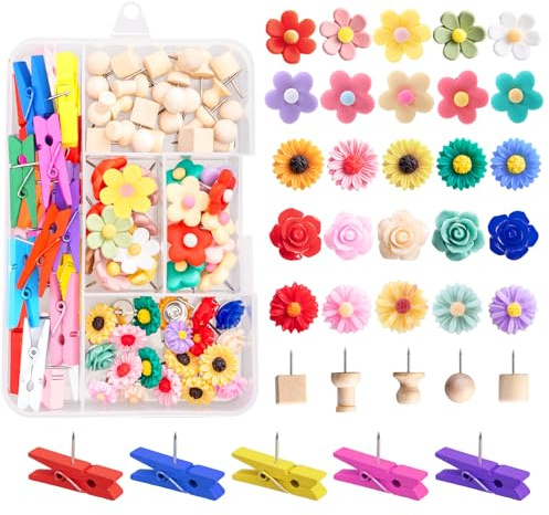 78 Pieces Push Pins Set Cute Thumb Tacks Decorative Flower Push Pins for Wall Cork Board Bulletin Boards with Storage Box