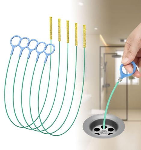5 pecas desatascador tuberias, 90 cm limpia tuberias, Tubo flexible limpiatuberías, desatascador y atrapa el pelo para bañera, alcantarillas y lavabos (verde)