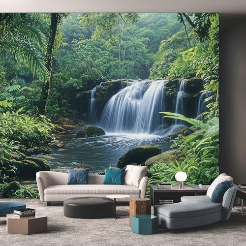 Waterfall Wallpaper for Living Room, Landscape Forest Nature Wall Mural for Bedroom, Non-Woven Photo Wallpaper Home Decor 150X105cm, Wall Decoration D3
