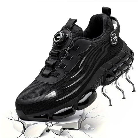Steel Toe Shoes for Men Women Noozier Lightweight Breathable Safety Work Chef Shoes Non Slip Puncture Proof Comfortable Construction Footwear Slip On Indestructible Sneakers Black