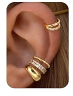 Morfetto 4 Paia Ear Cuff Orecchini Donna Argento Oro 14K Dorati Anallergici Regolabile Clip Orecchini Senza Buco Piercing Finti Orecchio Helix Conch Cartilagine Earcuffs Chunky Gold