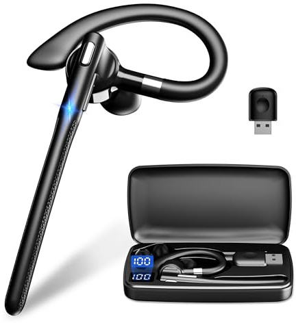 Headset mit Mikrofon USB Bluetooth 6.1 Kabellos Kopfhörer 180 Std Bereitschaftszeit Freisprech Handy Ohrhörer 1,5 Std Schnellladung LED Ladebox Zwei-Geräte-Verbindung für Autofahren/Business/Büro