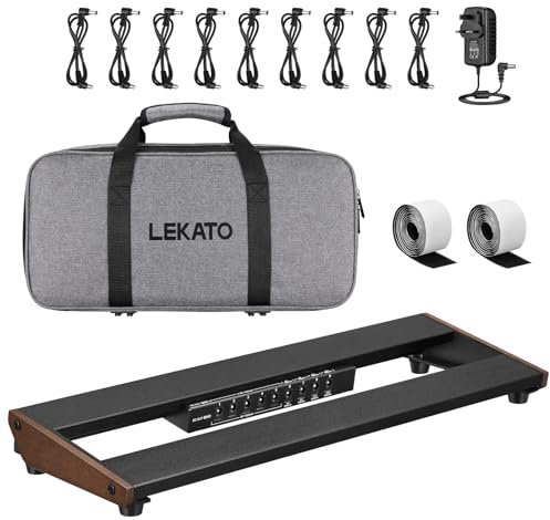 LEKATO Gitarren-Pedalboard mit integriertem Netzteil, 39,4 x 13 x 4 cm Kompaktes Effektpedalboard, Leichter Aluminiumrahmen, für Gitarristen und Bassisten (PB-01S)