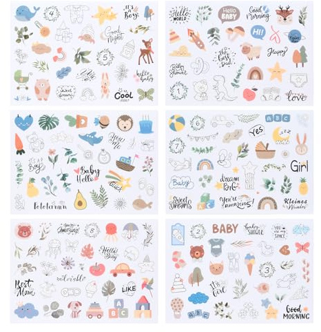190 Pegatinas Scrapbooking Unisex para Registrar el Crecimiento, Scrapbooking Materiales, Pegatinas Aesthetic Impermeable para Album Scrapbook, Tarjetas, Recuerdo de Nacimiento, Primer Cumpleaños