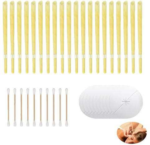 Candela Orecchie, 20 Pezzi Candele per le Orecchie Candele Acolari con 10 Dischi di Protezione da 20 Pezzi Cotoni Aste Per Rilassamento Lo Stress Sollievo
