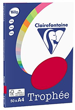 Clairefontaine 4162C – Ries skrivarpapper/kopieringspapper Clairalfa PPP, DIN A4, 160 g, 50 ark, körsbärsröd, 1 Ries