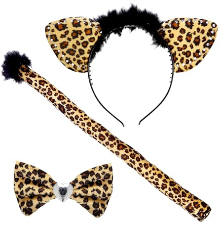 W WIDMANN MILANO Party Fashion 8736N - Kostümset Leopard, 3-teilig mit Strass, Ohren, Fliege und Schwanz, Karneval, Mottoparty