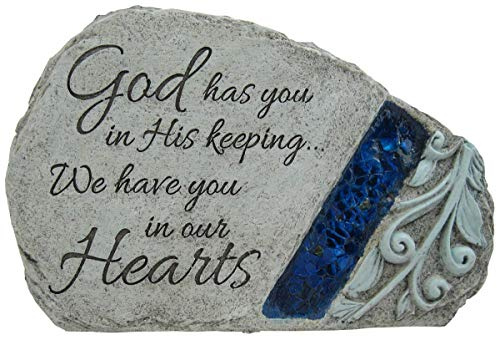 Carson Memorial Garden Stone with Blue Mosaic Solar Accent - God Has You in His Keeping We Have You in Our Hearts