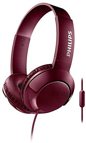 Philips Bass+ SHL3075RD - Auriculares con micrófono (Cable, Bajos potentes, Plegables, Ligeros y Elegantes) Rojo