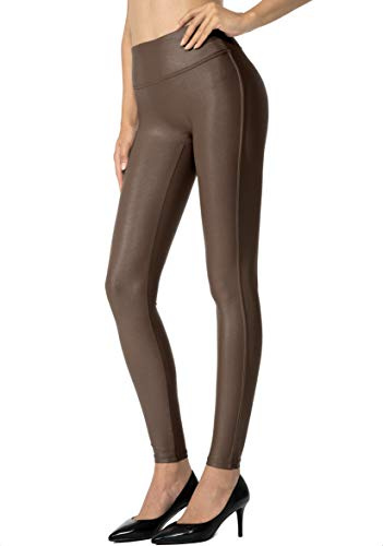 SANTINY Pantalon en similicuir pour femme de 25,5''/27'' Taille haute extensible pour femmes, marron, Taille XL
