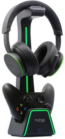 Tilted Nation 3 in 1 Gaming Headset and Controller Stand for PS5 and Xbox Series X Charging Station - Game Controller Holder and Headphone Stand for Desk with PlayStation and Xbox Magnetic Charger