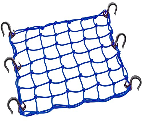 ZUOZE Small Cargo Net 15x15 Stretches to 30x30 with Thicken Hooks | Natural Latex Core, Tight 2”x2” Mesh Heavy Duty Bungee Net for Motorcycle Helmet, Bike, ATV, UTV, Luggage (Blue, 1 Pack)