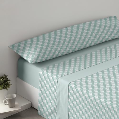 MERCURY TEXTIL- Juego Sábanas 3 Piezas Invierno, Sabanas Polar Pirineo Microfibra Térmica. Incluye Bajera Ajustable, Encimera y Funda Almohada. (Circulos Verde, Cama 150cm)