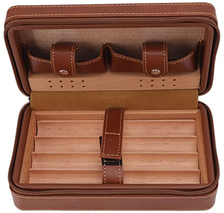 Reise Zigarren Humidor Case, Portable Zigarrenbox mit Befeuchter und Divider, Zedernholz Leder Zigarrenetui -Set mit Aufbewahrungstasche, Saugnapf für Männer Frauen, hält bis zu