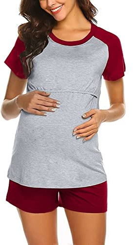 Conjunto de camisetas de lactancia para mujer, camiseta, manga de lactancia y pijama de maternidad, camiseta corta para bebé, camisón de maternidad y hospital