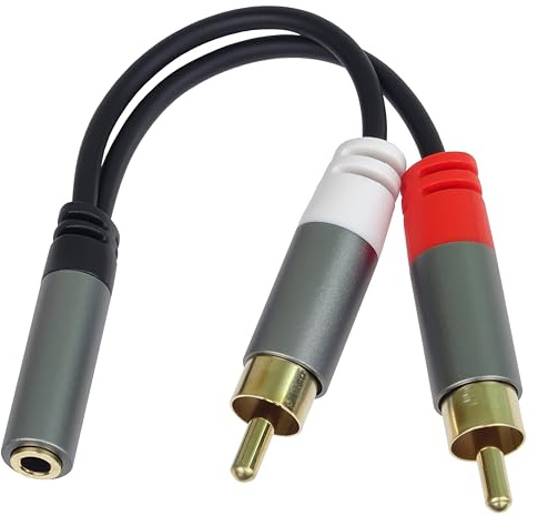PremiumCord HQ Câble Répartiteur Prise Jack 3,5 mm vers 2x Cinch, Prise Stereojack vers Fiche Cinch, RCA, Aux Headphone Audio, Blindé, Connecteur Métallique, Couleur Noir, M/F, Longueur 15 Cm