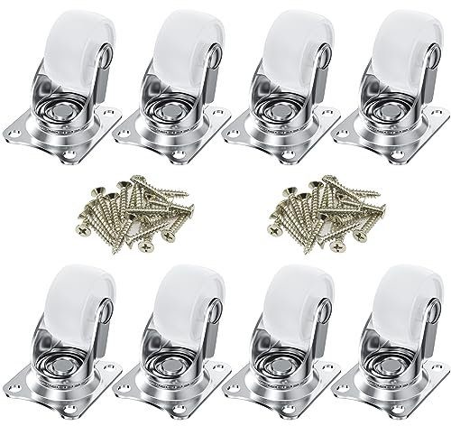 8 PCS White Universal Swivel Casters,30mm(1.25 inch) Castor Wheels for Furniture
