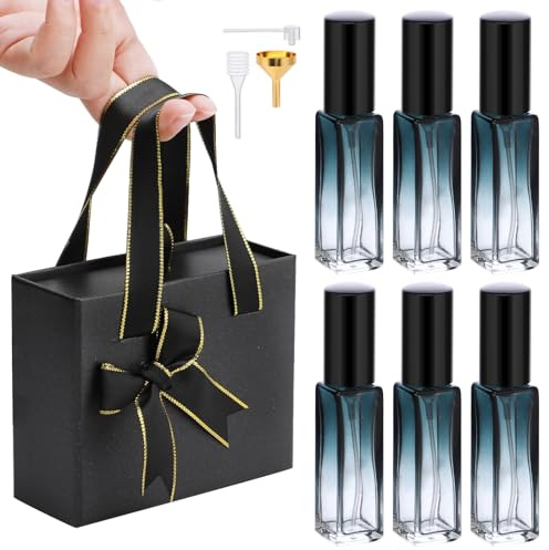 Segbeauty Boccetta Profumo Ricaricabile, 6 Pezzi 10ml Contenitore Profumo da Viaggio, Profumo da Borsetta Portatile con Scatola Regalo, Bottiglie di Profumo Vuoti per Regali