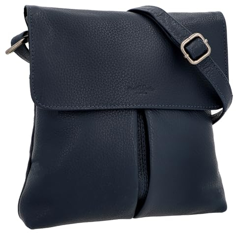 Gusti Leder Umhängetasche – Veha Blaue Handtasche aus Rindsleder im modernen Design, mit zwei Vordertaschen und praktischem rechteckigen Format, für den Alltag