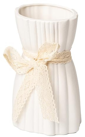 GALOURO Weiße Keramikvase, kleine Blumenvase für Regal, Tisch, Bücherregal, Kaminsims, Bürodekoration, dekorativer Tafelaufsatz, zierlicher Bauernhaus-Stil, 19,6 cm