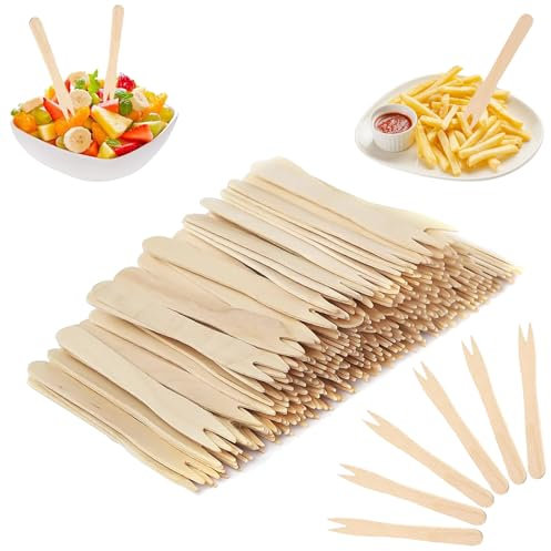 200 forchette in legno, forchette per patatine, patatine fritte, posate usa e getta, forchette in legno naturale, biodegradabili, posate in legno usa e getta, per picnic, campeggio, feste, compleanni,
