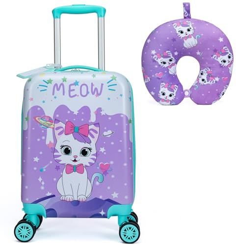 HTgroce Maleta Infantil Niña, Maletas De Viaje con Almohada para Cuello, Maleta de Cabina Maleta niña con Ruedas Universales