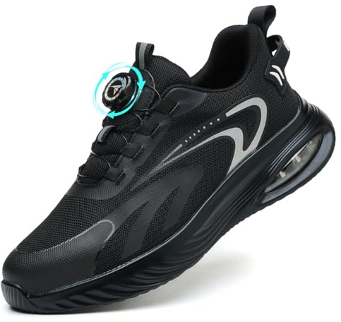 Steel Toe Cap Trainers Mens Work Safety Trainers Womens Lightweight Safety Shoes Cushioning Comfortable Breathable Non Slip Black, 11 UK