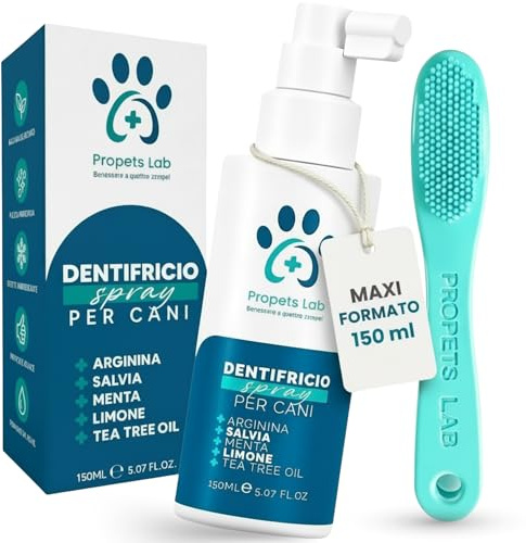 Propets Lab Dentifricio Spray per Cani 150 Ml Pulizia Denti Cane Combatte Alito Cattivo e Tartaro con Spazzolino per Cani Incluso, Dentifricio per Cani Antitartaro Naturale Ideale Anche per Gatti