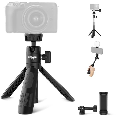 NEEWER TP43 - Mini trípode de Escritorio Compatible con iPhone GoPro Insta360 dji con Cabeza de Bola de 360°, Eje Central Elevado, cámara de Escritorio pequeña portátil de Metal, Soporte para vlog