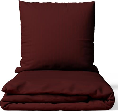 Leonado Vicenti Biancheria da letto in raso 200 x 220 cm, bordeaux, 100% cotone damascato, set 4 stagioni con federa 80 x 80 cm, qualità premium, morbida e delicata sulla pelle, con chiusura lampo