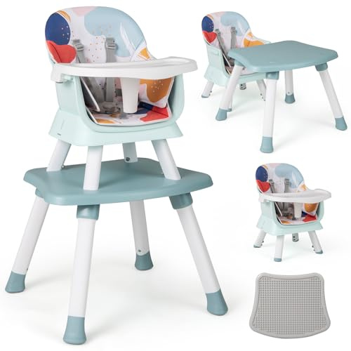 COSTWAY Silla Alta Evolutiva 6 en 1, Convertible y Portátil con Arnes de 5 Puntos, Bandeja y Cojín Desmontables (Multicolor)